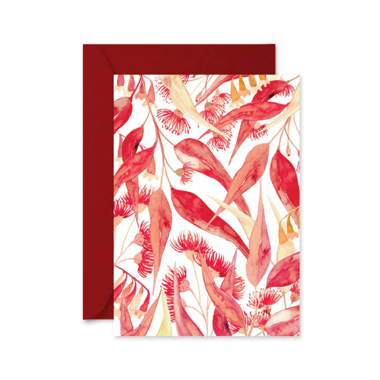 LittleHootHoot Red Christmas Gum Leaves Greeting Card