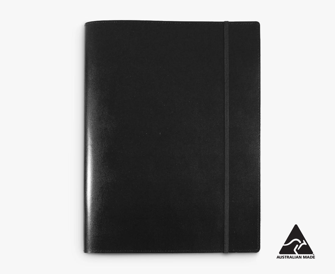 Compendium Australian Made A4 Leather Notebook Cover Black