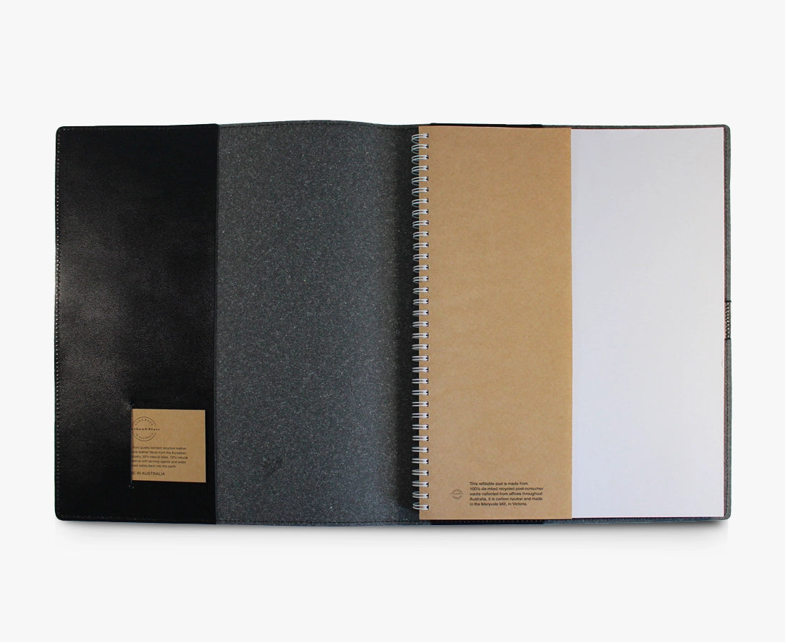Compendium Australian Made A4 Leather Notebook Cover Black
