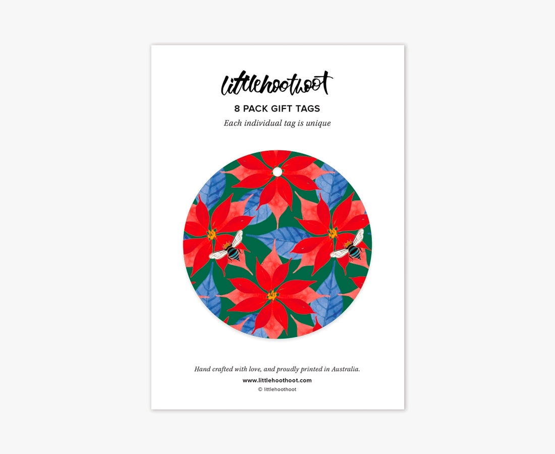 LittleHootHoot Christmas Poinsettia Gift Tags - 8 Pack