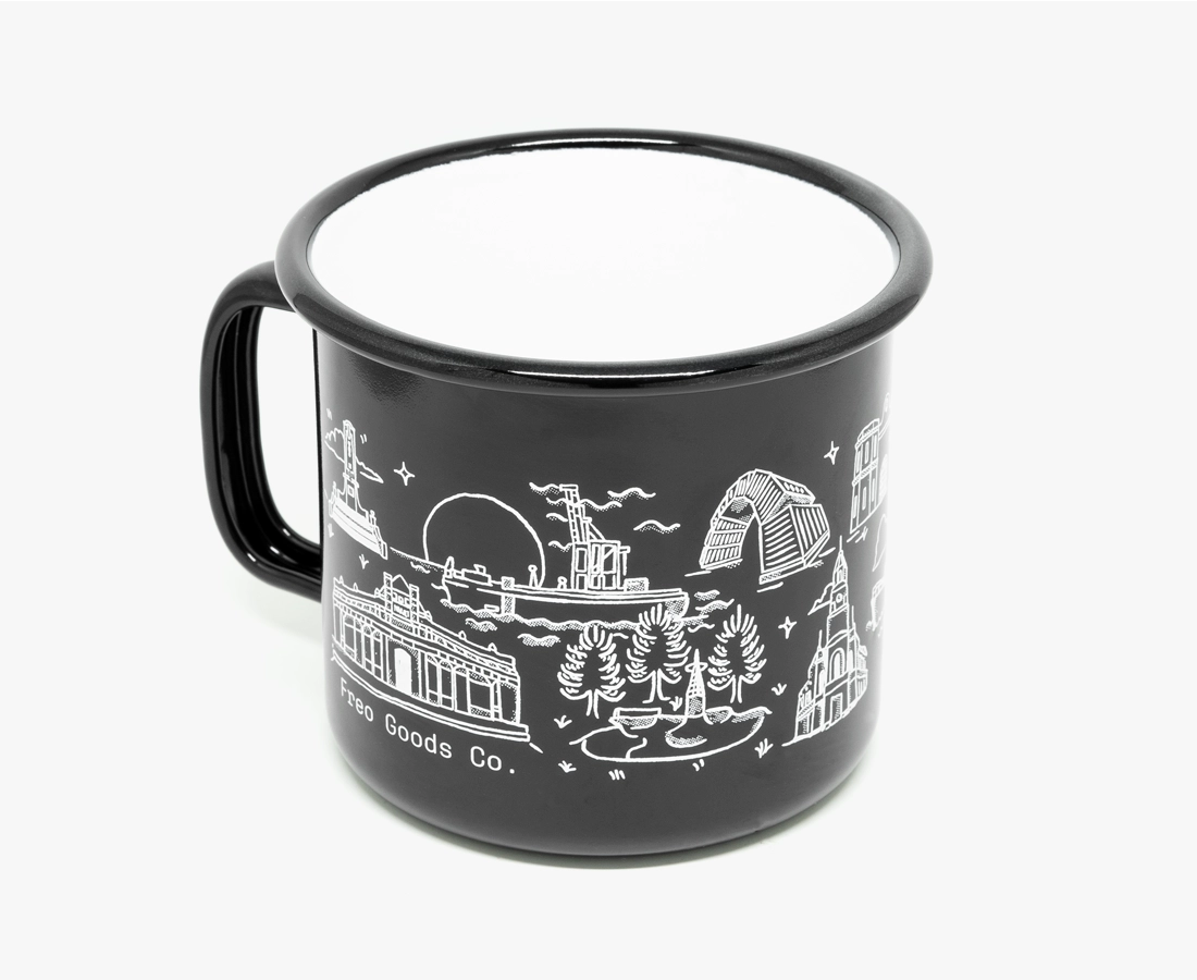 'Welcome To Fremantle' x Freo Goods Co. Black Enamel Camp Mug · 16oz