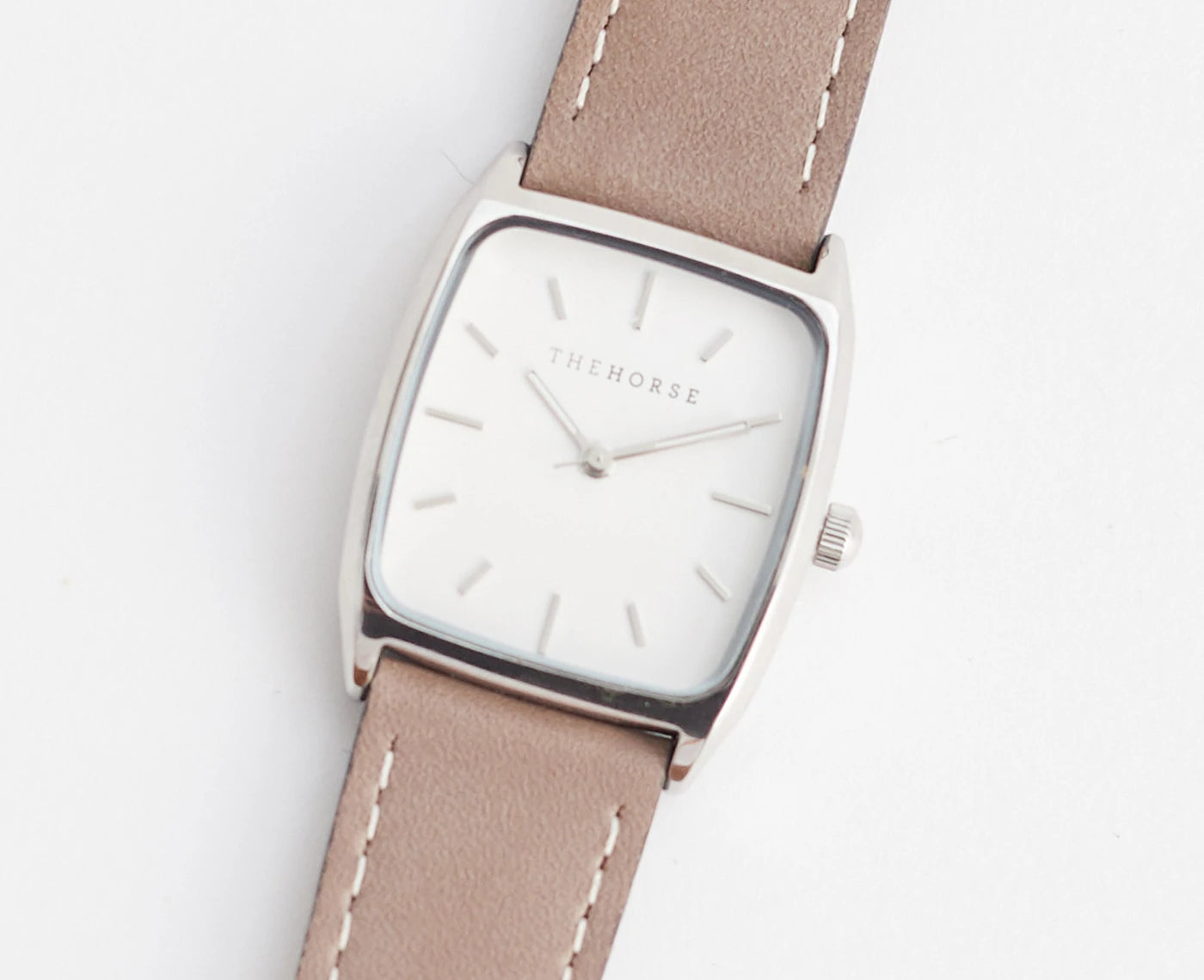 SK2 'The Dress Watch' in Polished Silver, White Dial & Taupe Leather