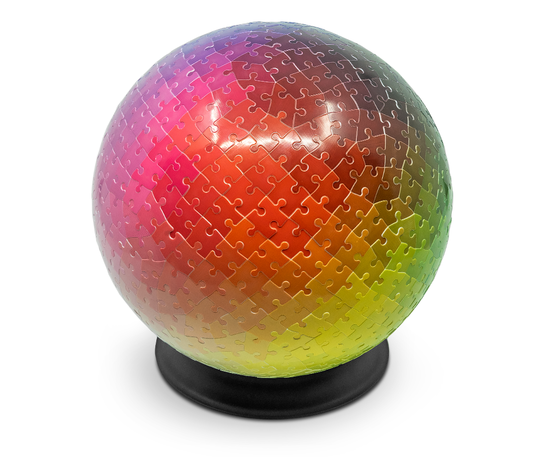 540 Colours 3D Sphere Puzzle by Clemens Habicht. Stand included.