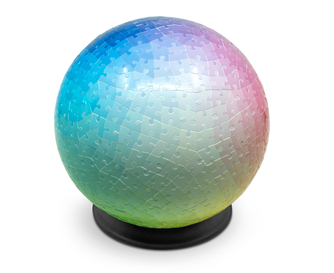 540 Colours 3D Sphere Puzzle by Clemens Habicht. Stand included.