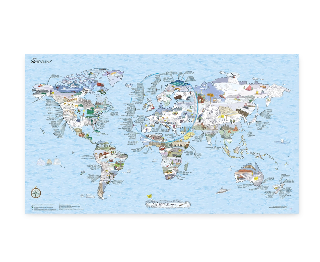 Awesome Maps Snow Trip Map Re-Writable Edition Poster