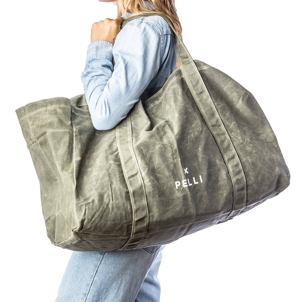 Pelli 'Beachy Keen' Oversized Beach Bag (Waxed Canvas) Army