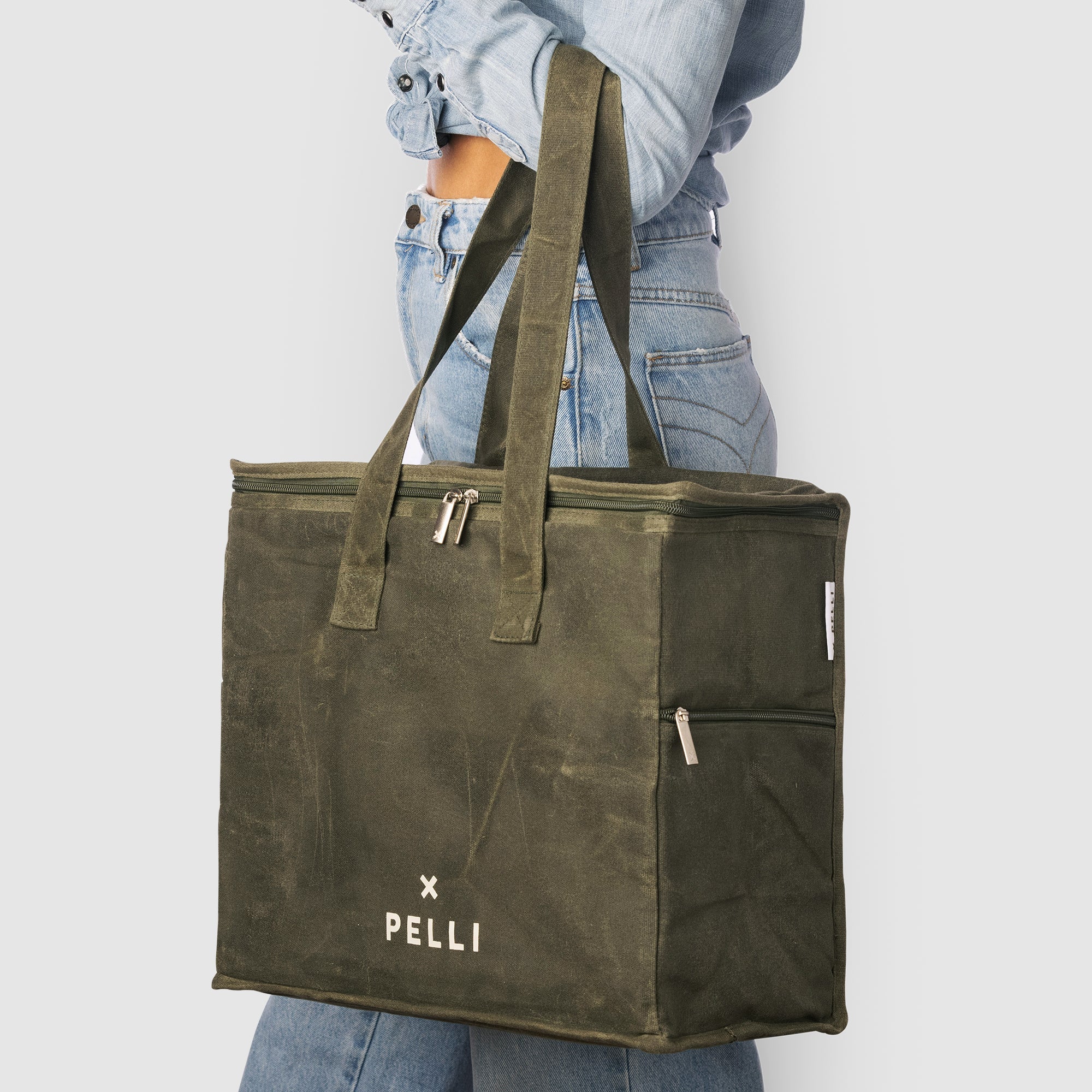 Pelli 'Chill Homie' Large Cooler Bag - Waxed Canvas Army Green